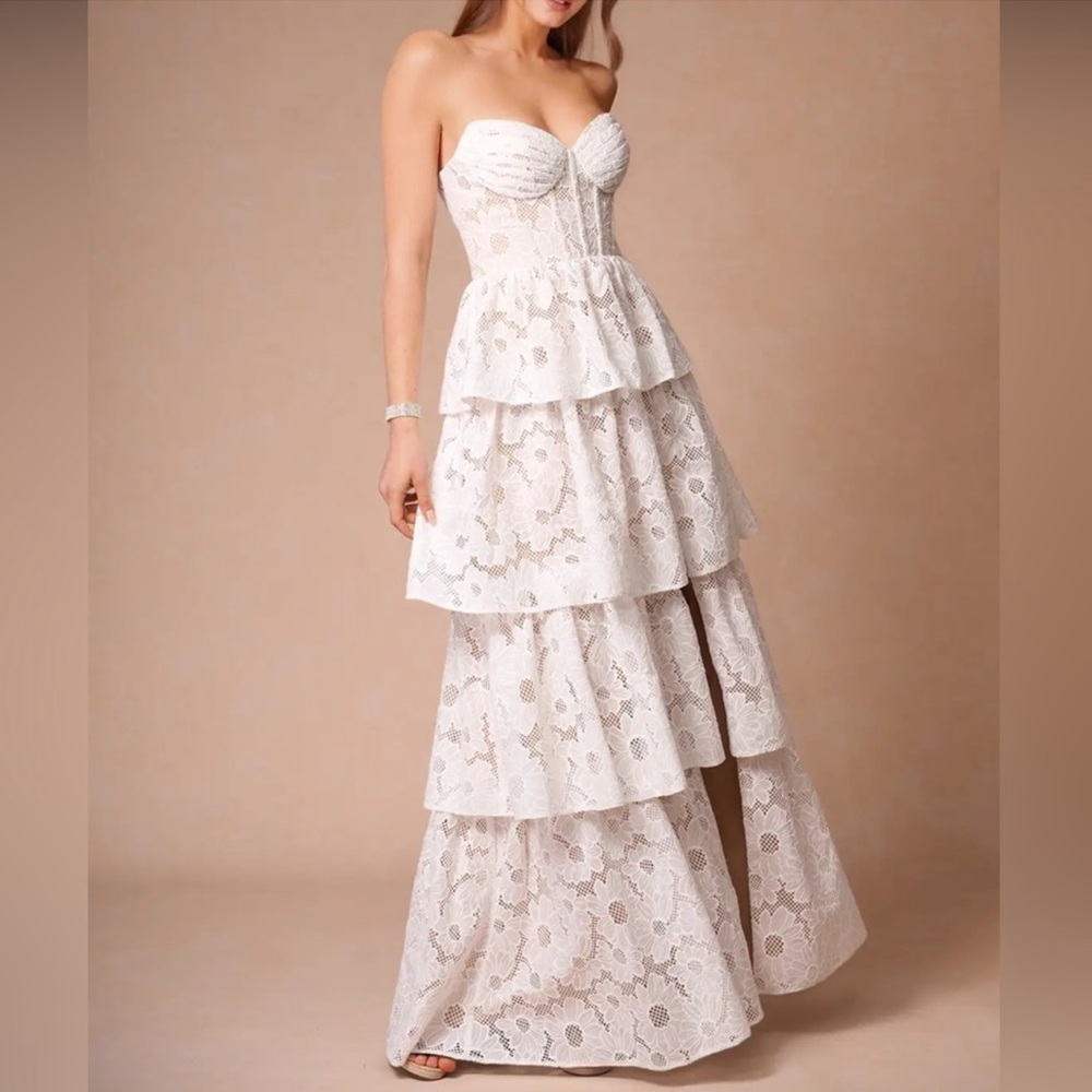 Galadriel White Lace Layered Dress Azazie